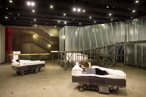 Carsten Höller, Two Roaming Beds (Grey), 2015. © Carsten Höller. Produced with Bonniers Konsthall, Stockholm, and HangarBicocca, Milano. Installation view Carsten Höller: Decision at the Hayward Gallery, London, 2015. Photo  © David